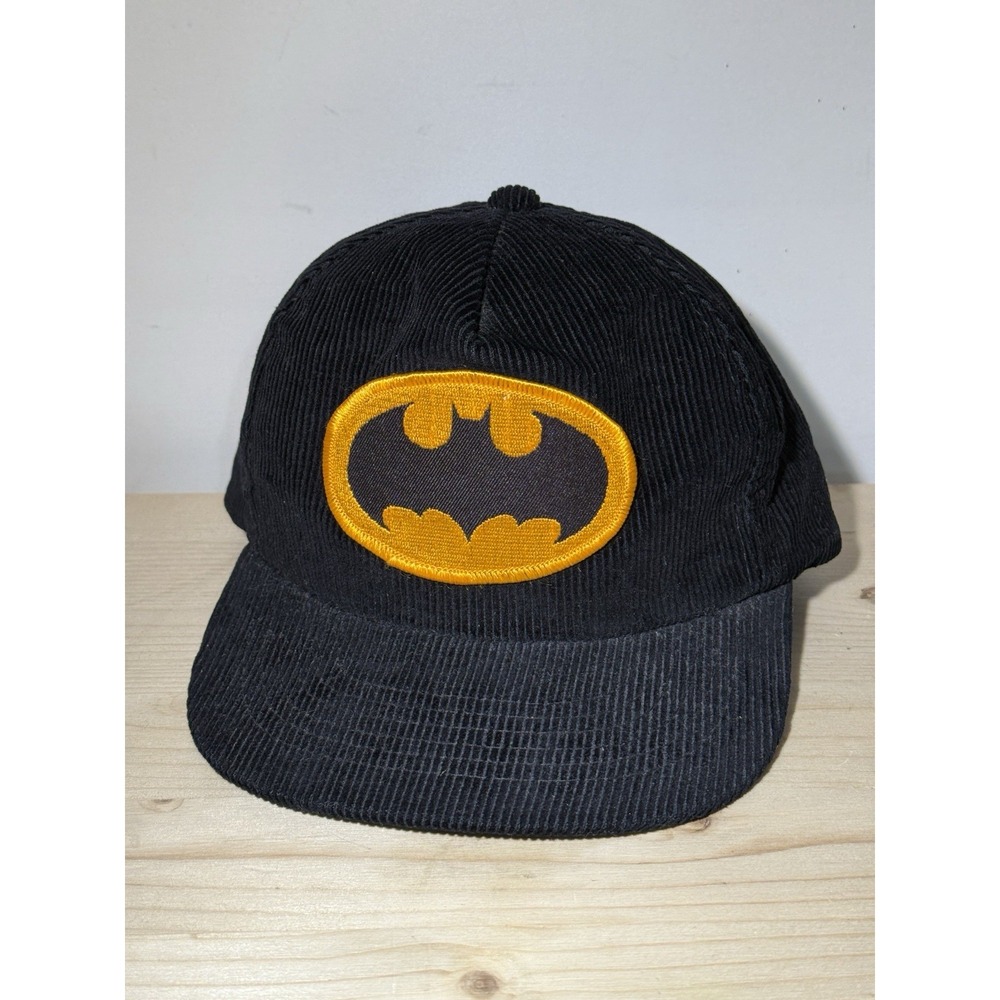 Vintage Batman Corduroy Snapback Hat Black Gold Logo DC Comics Movie Promo Cap